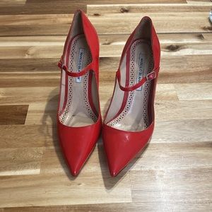 Authentic 38.5 Red Mary Jane Manolo Blahnik Heels